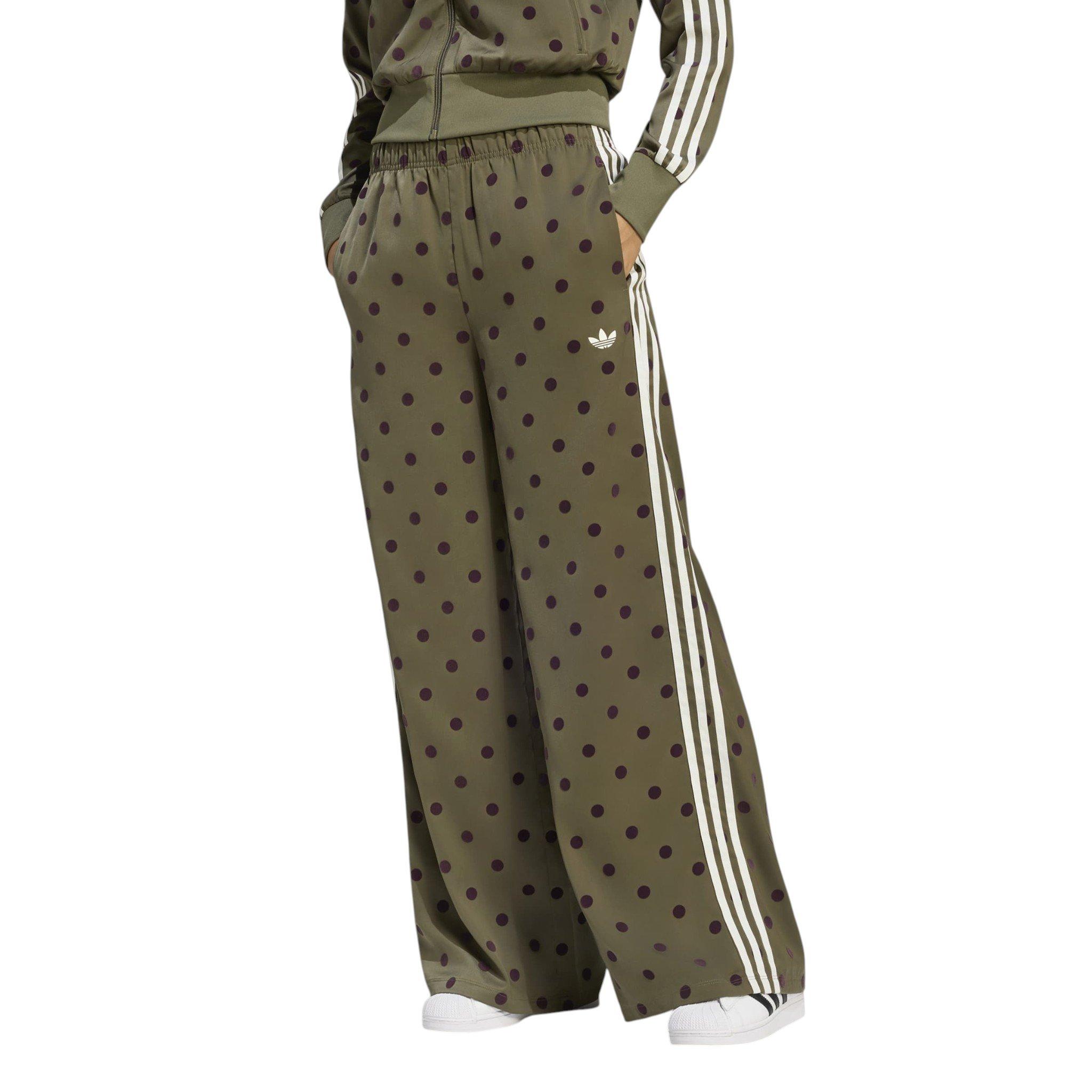 adidas Originals Women's Satin Polka Dots Wide Leg Pant -Olive - OLIVE